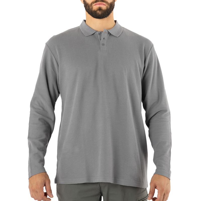Polera Quebec Pique Manga Larga Gris