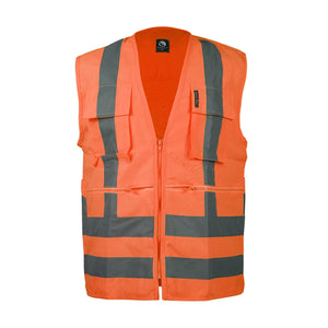 Chaleco Geólogo Black Wolf Poplin Cinta 360° Naranjo Fluor