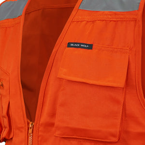 Chaleco Geólogo Black Wolf Gabardina con Reflectante Naranjo