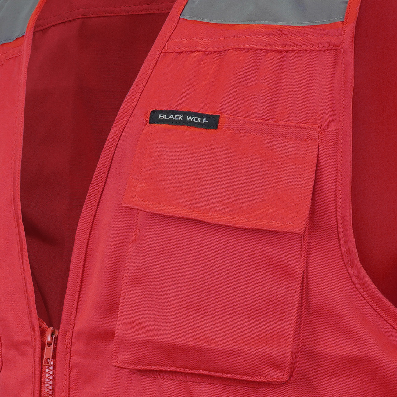 Chaleco Geólogo Black Wolf Gabardina con Cinta Reflectante Rojo