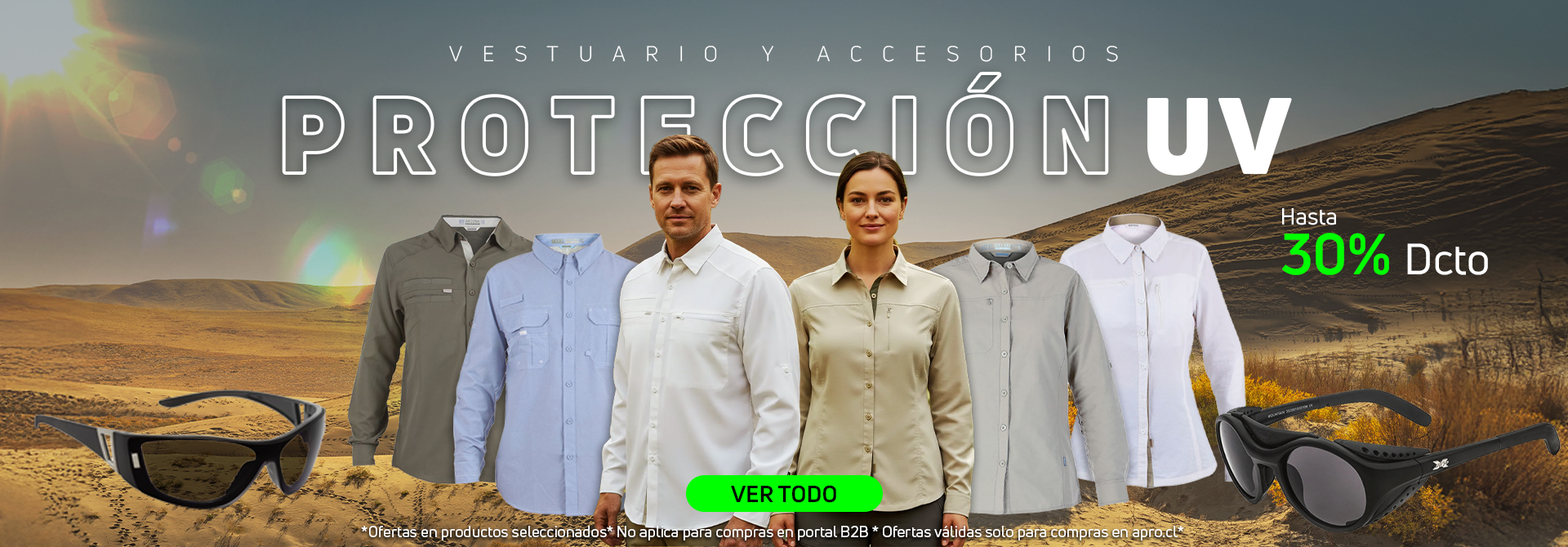 Vestuarios y accesorios protección UV hasta 30% de descuento