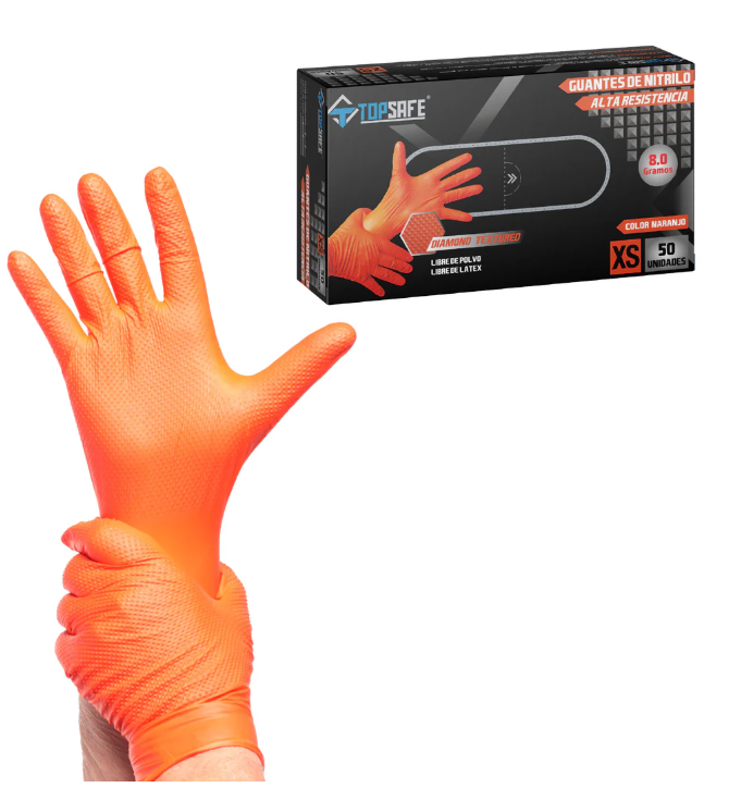 Guantes de Nitrilo Texturizado 8,0 GR Naranjo (Caja 50 U)